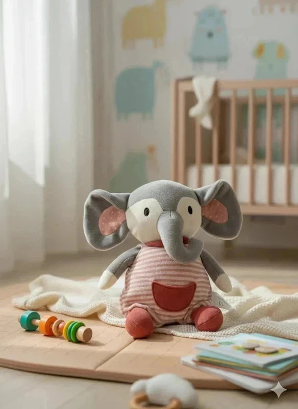 [N3UF] Heunec FrohNATUR Éléphant Cranberry – Peluche bébé certifiée GOTS en coton biologique -1119
